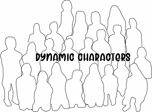 an image with an outline of a group of people, a headline on it with "dynamic characters" to signal the next section in the blog post